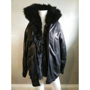 Vintage Andrew Marc Black Nappa Leather Genuine Fur Detachable Liner Coat Size S